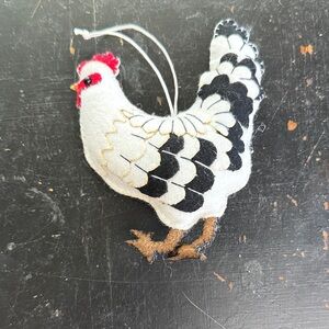 Handmade White & Black Chicken Bird Ornament